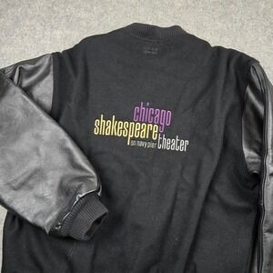 Vintage Varsity Jacket Mens Large Black Chicago Shakespeare Theater Wool Leather